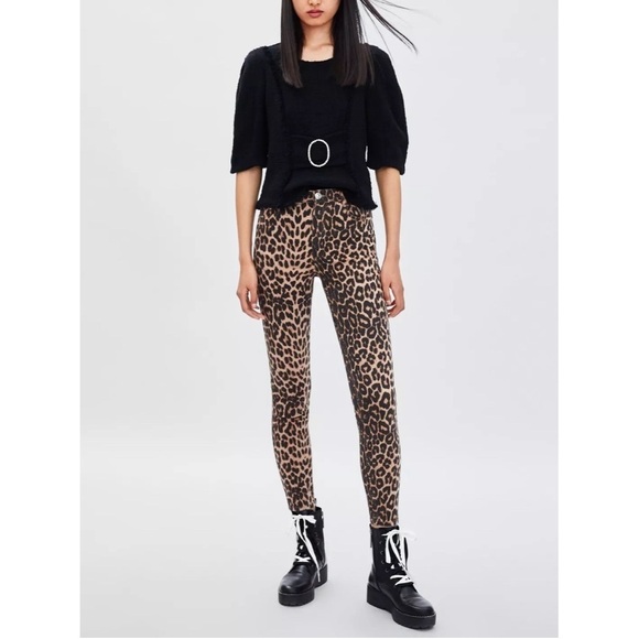 Zara High Rise Skinny Ankle Length Leopard Animal Print Denim Jeans 0327/221 - Picture 3 of 12